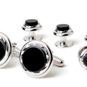 Genuine Onyx Stone Diamond Cut Rim Silver Formal Set